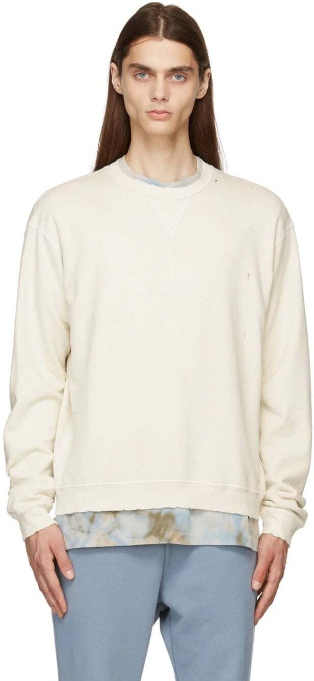 John Elliott Folsom Sweatshirt US 2XL EU 56 Mens Vintage White Distressed $290